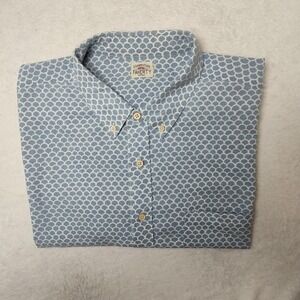 Faherty Shirt Mens 2XL Blue Geometric Playa Short Sleeve Button Up Stretch Tech